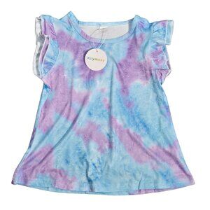 NWT | Kilymosy Girls Blue & Purple Tie Dye Double Ruffle Sleeve Top | Size 5
